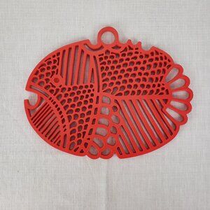 Vintage Dansk Gourmet Designs Fish Trivet Wall Hanging Red Orange Plastic